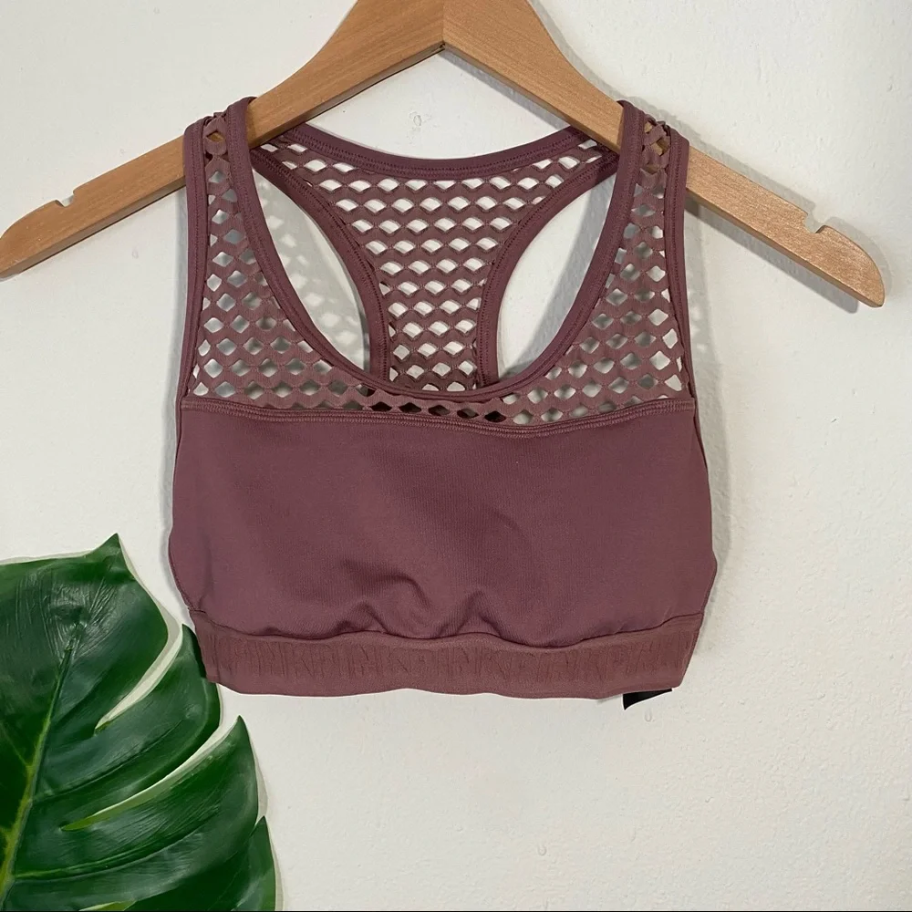 PINK VICTORIA'S SECRET Ultimate Unlined Mesh Sports Bra Cocoa Powder Mauve Small - Picture 3 of 9